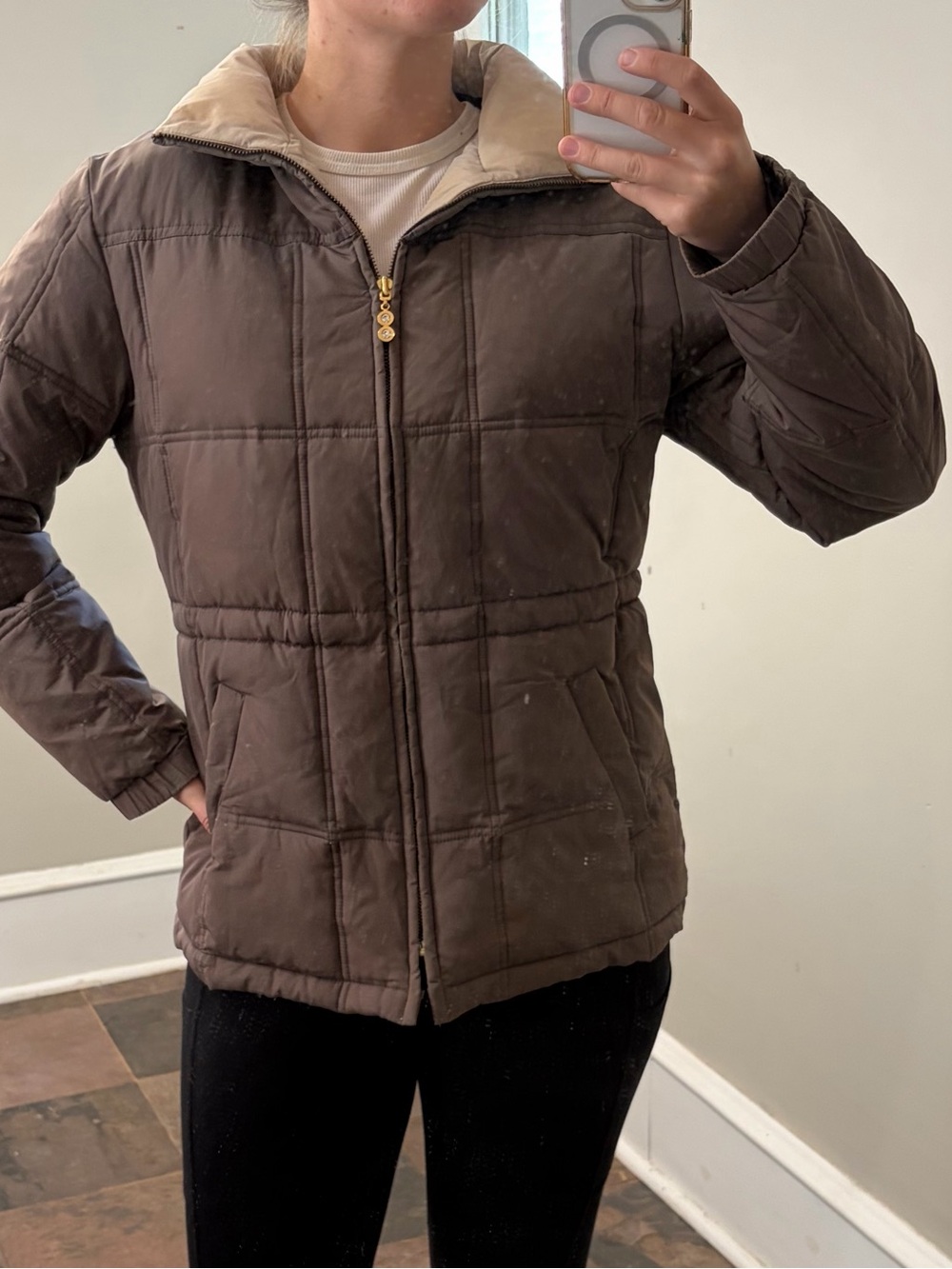 Liz Claiborne Quilted Puffer Jacket in Taupe